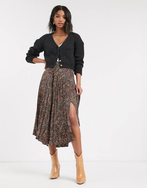 Topshop pleated skirt in leopard print