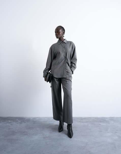 Topshop pleated slouchy pants in grey (part of a set) - view 1