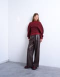 [Topshop] Topshop pleated tailored style wide leg faux leather pants in burgundy 16 burgundy
