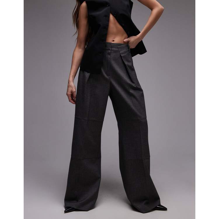 Topshop pleated waistband herringbone pants in gray - part