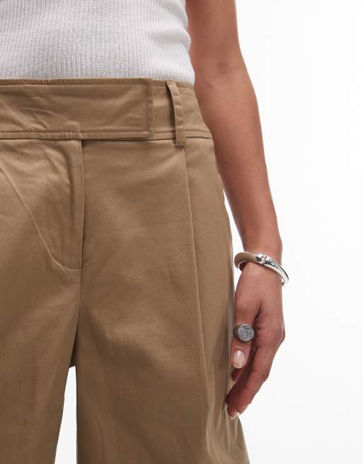 Topshop pleated wide leg tailored high rise chino style pants in sand