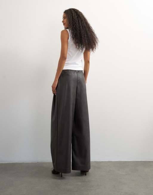 Topshop plisowana z imitacji skóry w kolorze espresso, 4 z 5