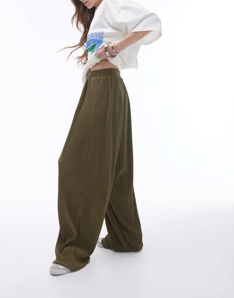 Topshop plisse balloon leg trouser in khaki - view 1