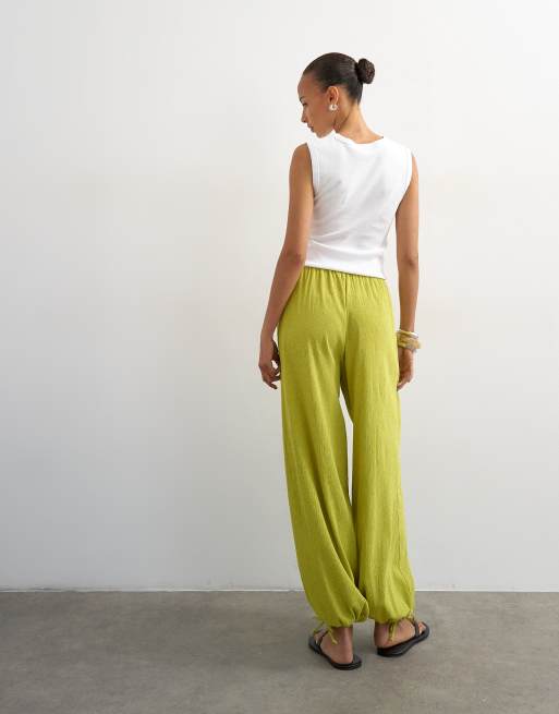 Topshop plisse balloon pants in green, 3 of 5