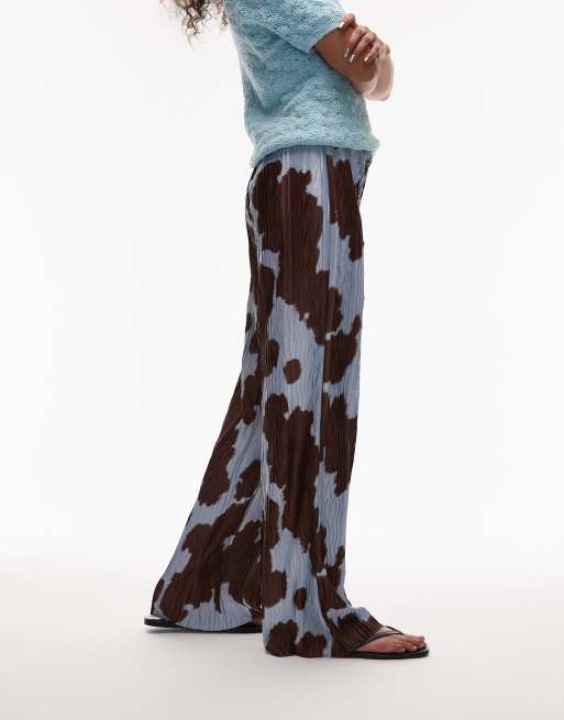 Topshop - Plissé broek met koeienprint in blauw, 2 van 5