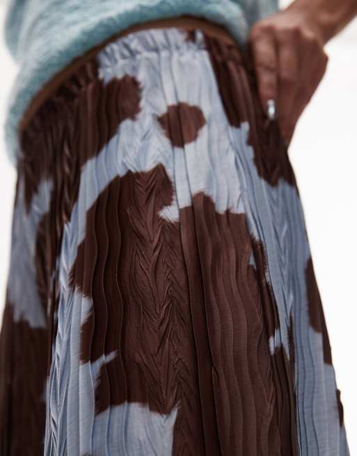 Topshop - Plissé broek met koeienprint in blauw, 3 van 5