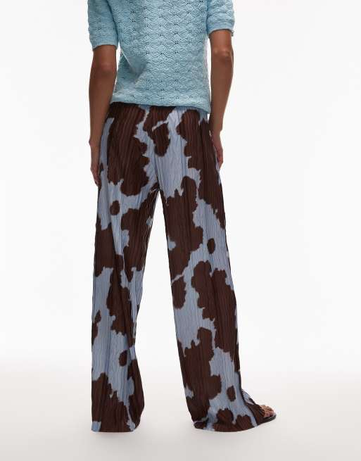 Topshop - Plissé broek met koeienprint in blauw, 4 van 5