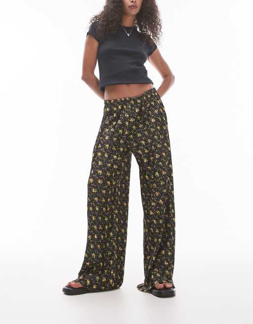 Topshop - Plissé broek met wijde pijpen en fijne print in multi