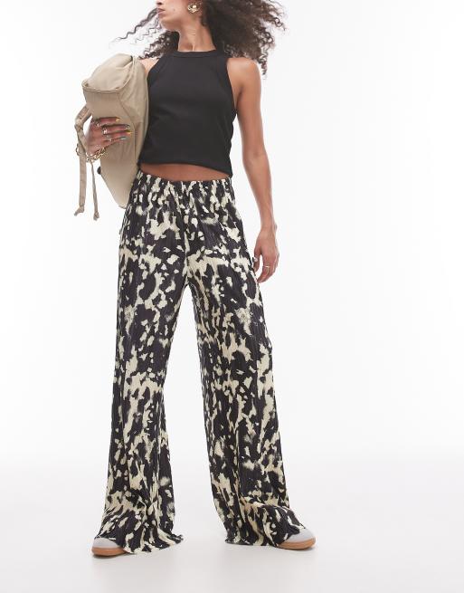Topshop - Plissé broek met wijde pijpen en vervaagde dierenprint