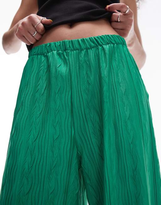 Topshop - Plissé broek met wijde pijpen in groen, 2 van 5
