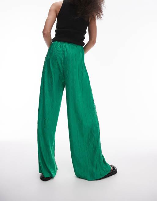 Topshop - Plissé broek met wijde pijpen in groen, 5 van 5