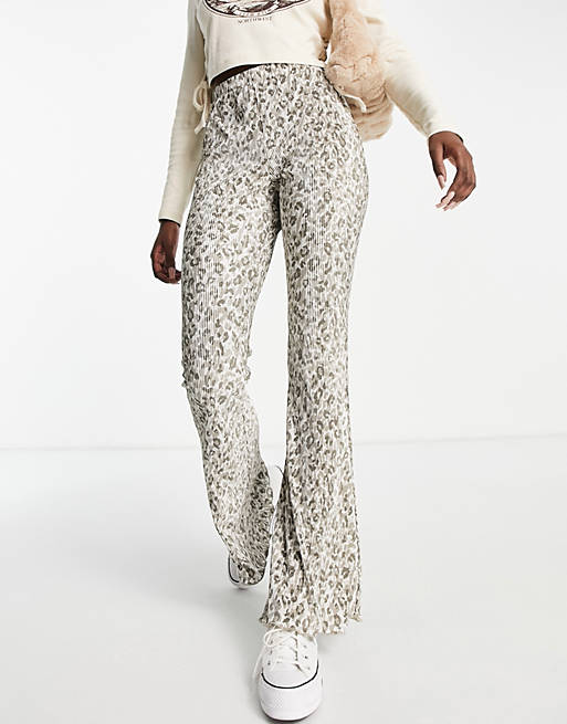 Topshop plisse flared trouser in leopard print | ASOS