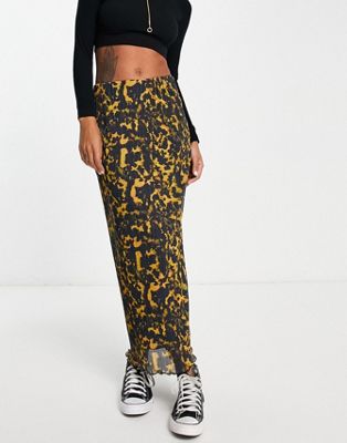 Topshop plisse grunge animal midi skirt in black and yellow | ASOS