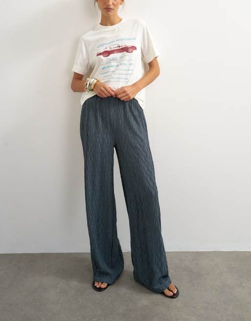 Topshop plisse jersey wide leg pant in slate, 2 of 5
