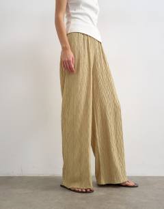 Plisse jersey wide leg trouser in khaki