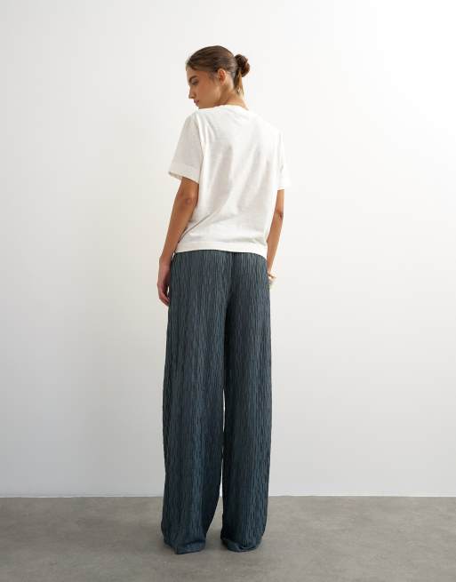 Topshop plisse jersey wide leg trouser in slate, 5 of 5