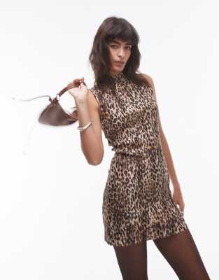 Topshop plisse leopard print mini dress in multi