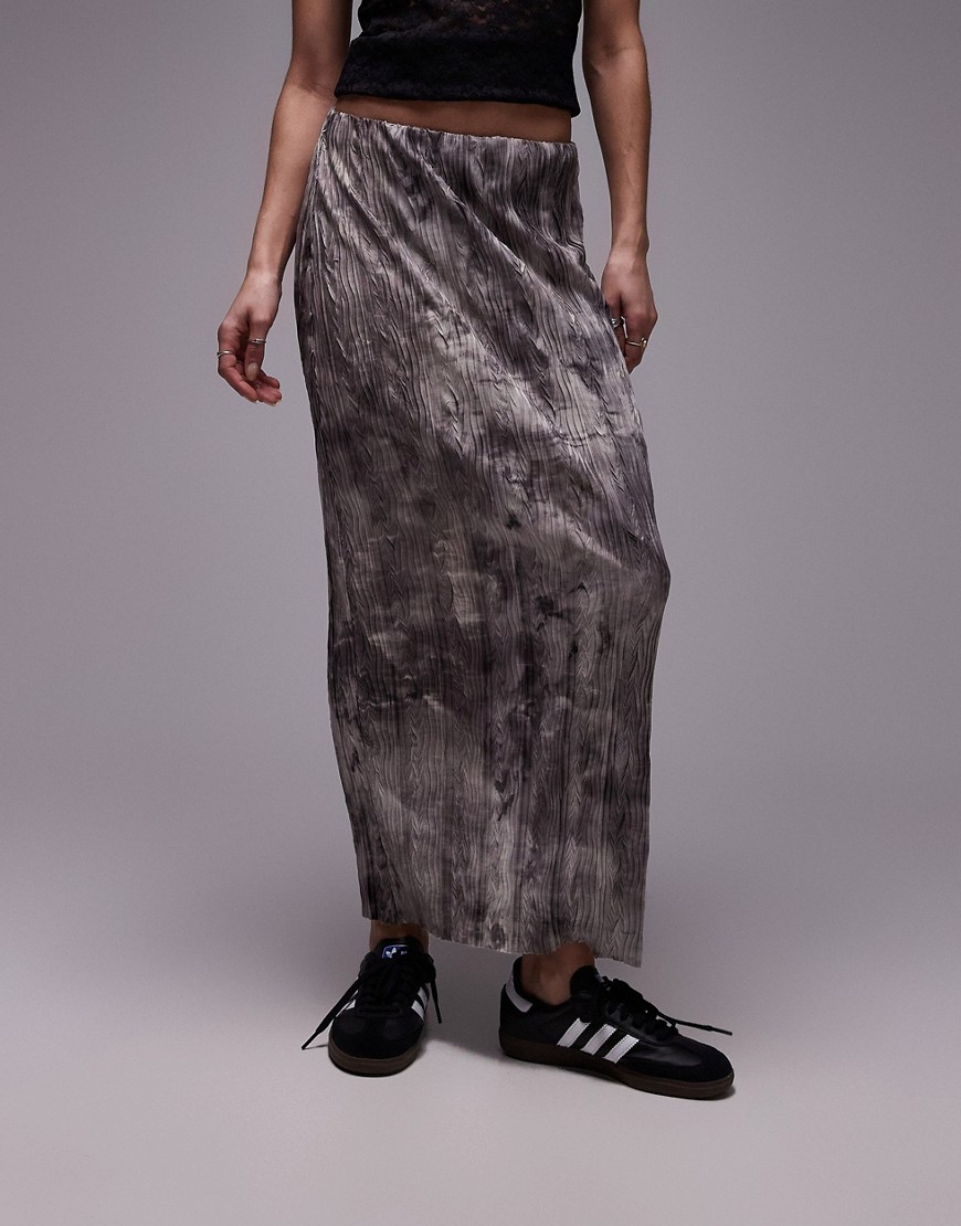 Topshop Plisse Maxi Skirt In Gray Non Print