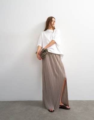 Topshop plisse maxi skirt in oat