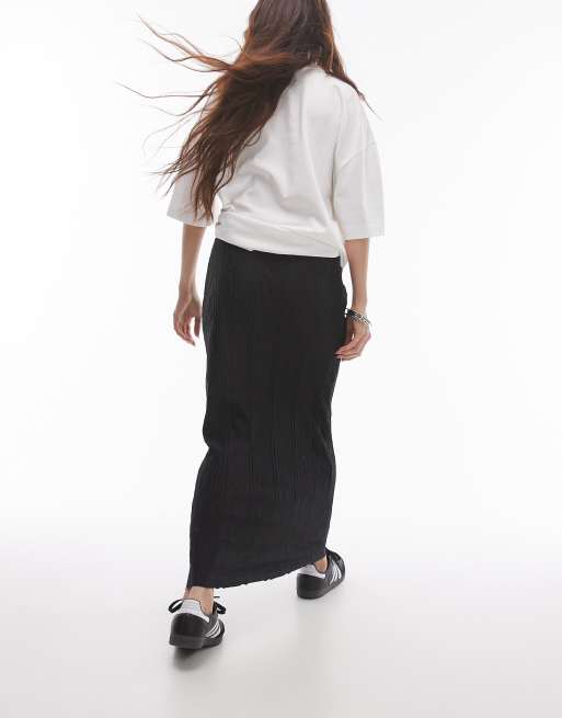 Topshop Plisse midi rok in zwart