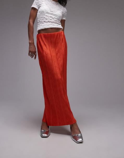 Topshop plisse midi skirt in red - view 1
