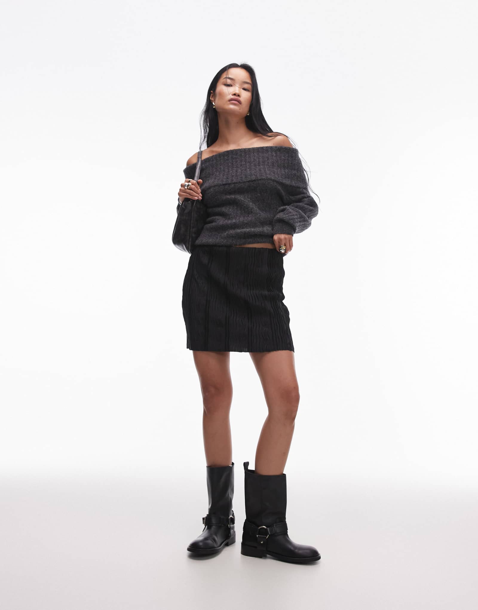 Черная мини-юбка Topshop plisse