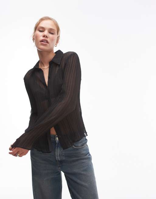 Topshop plisse shirt in black 