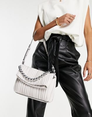 Topshop plisse shoulder bag with chain detail in white