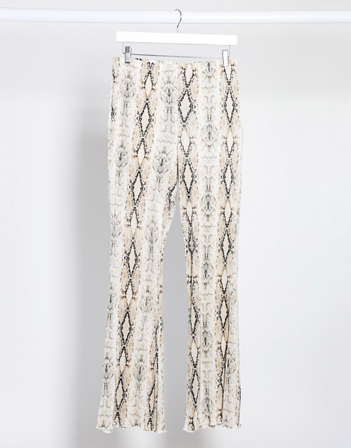 Topshop plisse flared trousers in snake print