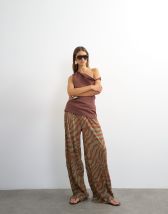 Topshop plisse trouser in brown animal 