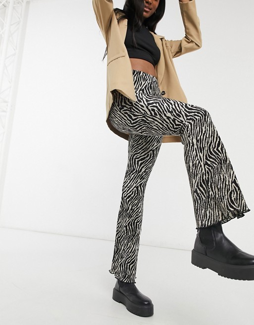 Topshop plisse trousers in zebra print