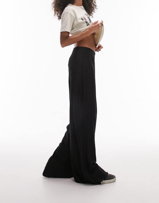 Topshop plisse wide leg pants in black