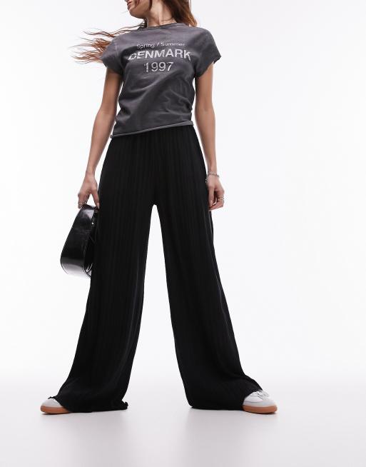 Topshop plisse wide leg pants in black