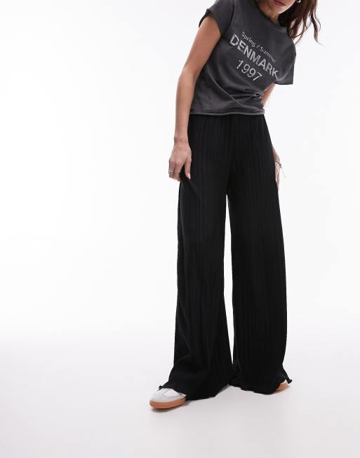 Topshop plisse wide leg pants in black