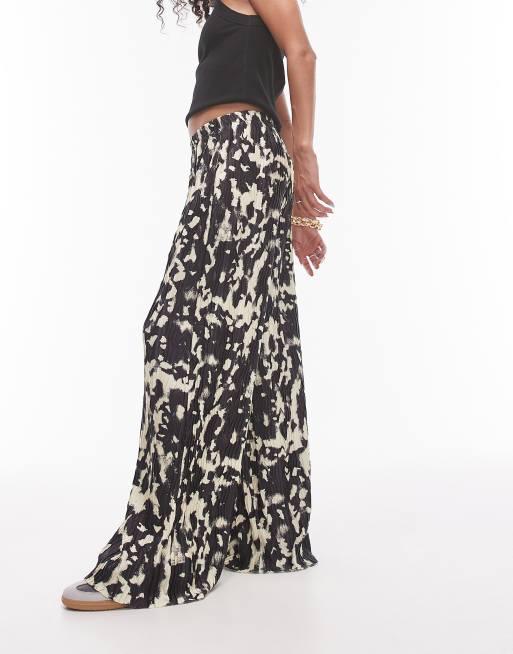 Topshop plisse wide leg pants in blurred animal print