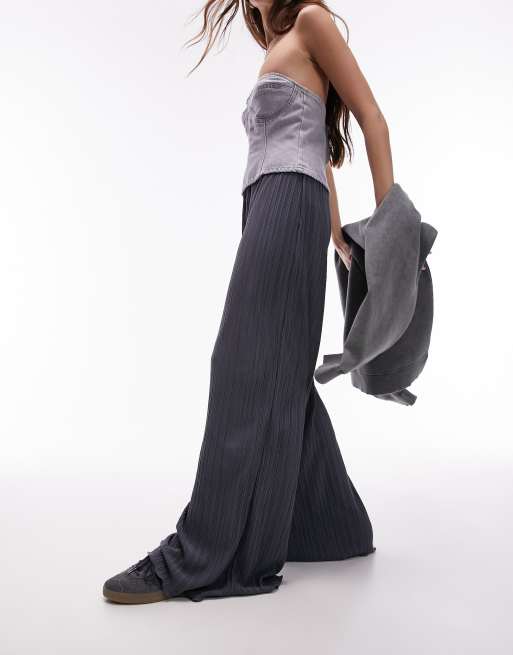 Topshop plisse wide leg pants in slate