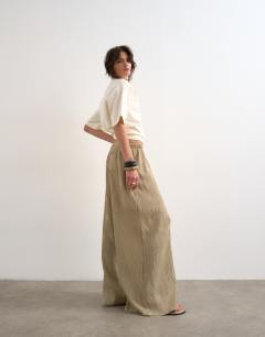 Plisse wide leg trouser in beige