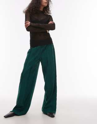 Topshop plisse wide leg trouser in forest green