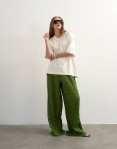 Topshop plisse wide leg trouser in green