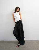 Topshop plisse wrap scarf detail trousers in black