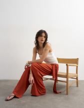 Topshop plisse wrap scarf detail trousers in rust