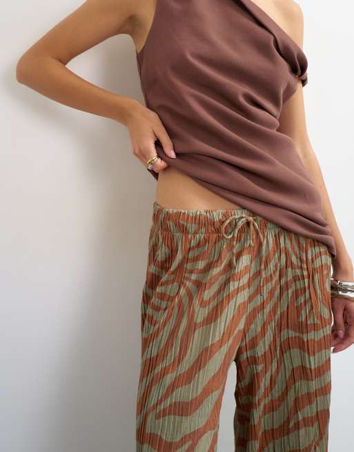 Topshop plissébroek in bruin dierenprint, 3 van 6