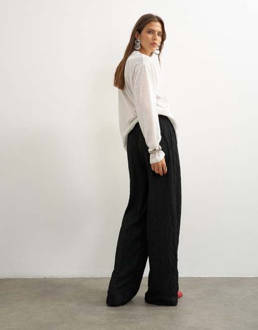 Topshop Plissee-Jersey-Hose mit weitem Bein in Schwarz, 5 von 5