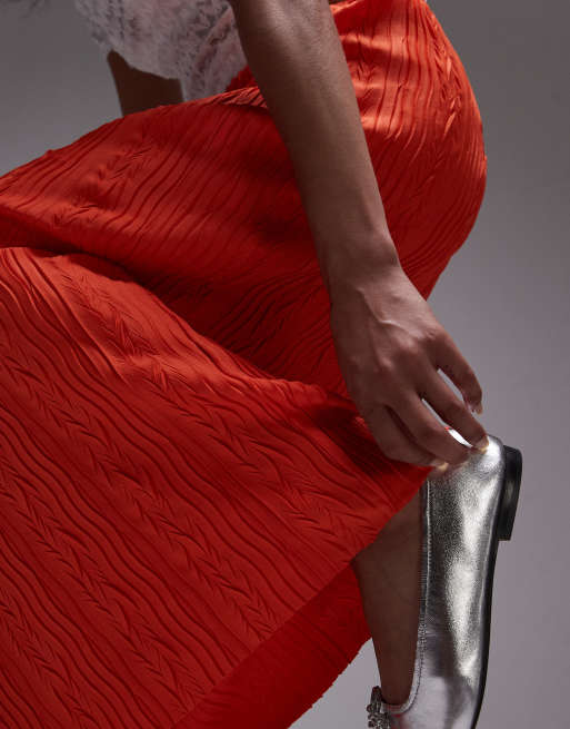 Topshop – Plissee-Midirock in Rot, 5 von 5