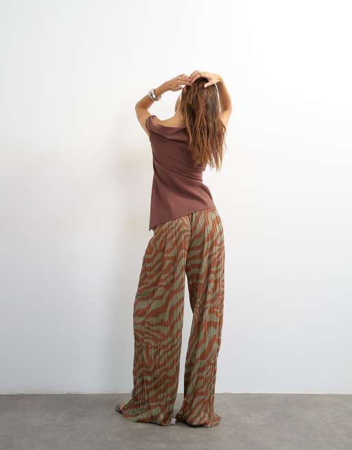 Topshop plisserede bukser i brun dyreprint, 5 af 6