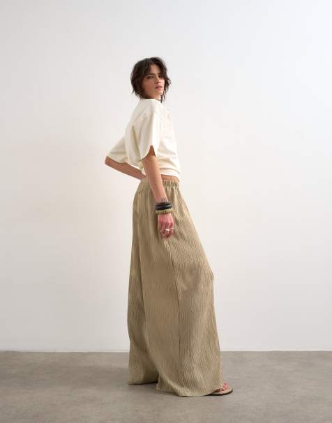 Topshop plisserede bukser med lige ben i beige - view 1