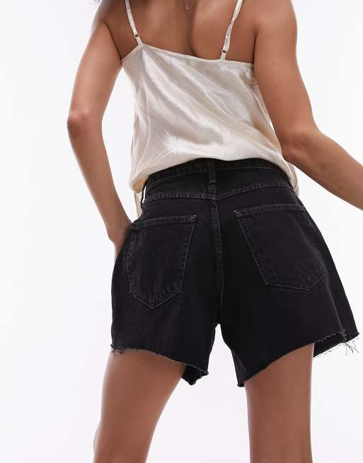 Topshop - Plisserede denimshorts i forvasket sort, 2 af 5