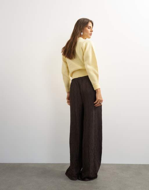Topshop plisserede jerseybukser med brede ben i chokoladebrun, 4 af 5