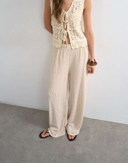 Topshop plisserede jerseybukser med lige ben i beige, 3 af 5