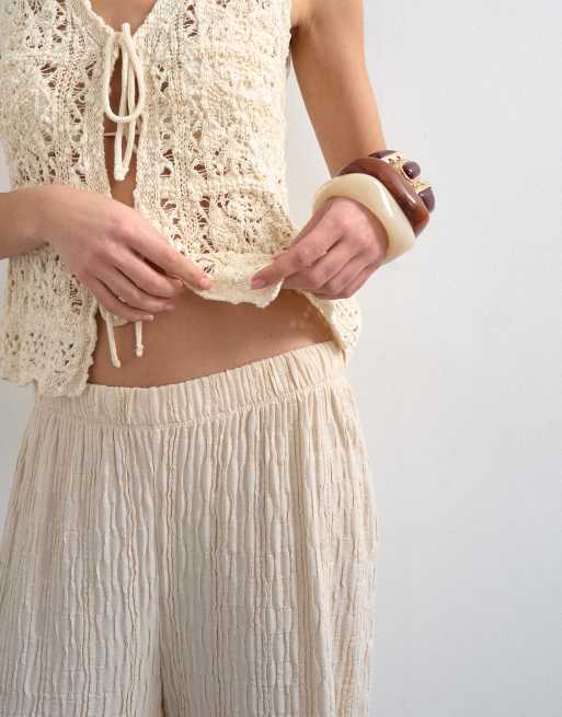 Topshop plisserede jerseybukser med lige ben i beige, 4 af 5